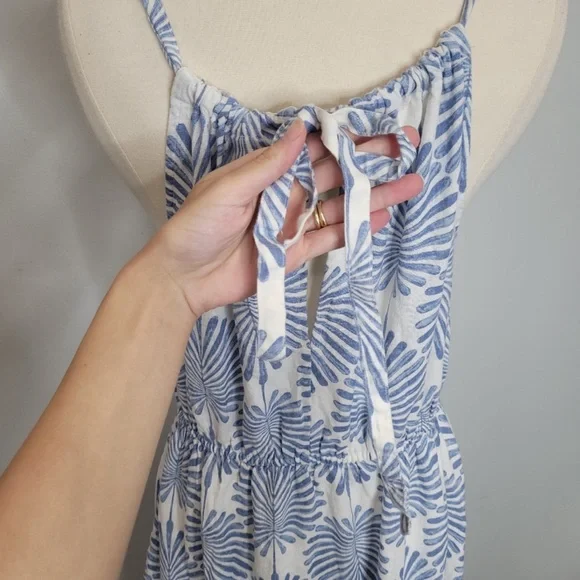SMALL NEW Joie Blue Leaf Print Linen Viscose Rayon Blend Maxi Sundress S w/pocke